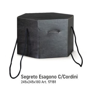 Scatola SEGRETO ESAGONALE colore SETA NERO porta Panettone artigianale misura 24,5 x 24,5 x h 18 cm Confezione 30 pz Art 17151