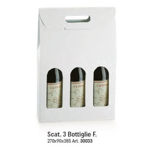 Scatola porta 3 Bottiglia modello ECO Colore BIANCO liscio misura 27 X 9 X H 38,5 cm Confezione 30 pz Art 30033