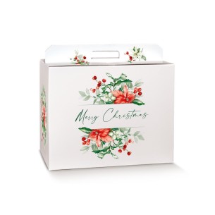 Scatola Panettone e Bottiglia confezioni Natalizie colore BIANCO con FLOWERS mis 43 x 24 x h 34,5 cm Confez 30 pz art 36308