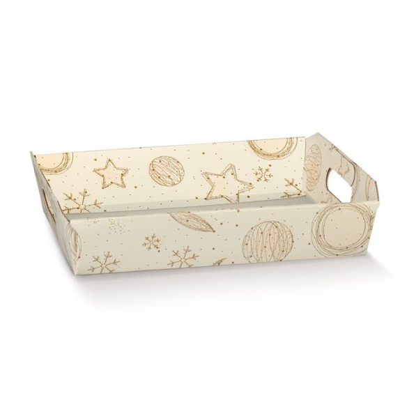 Cesto in cartone confezioni Natalizie colore Bianco con disegni ORO misura 40 x 30 x h 12 cm Confezione 30 pz Art 39246