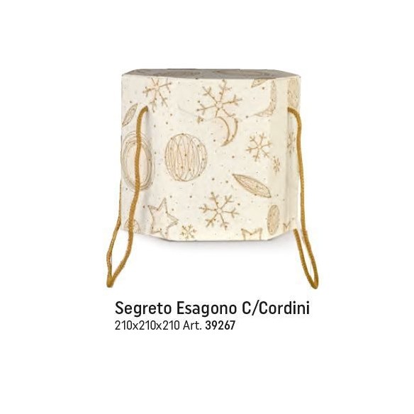 Scatola tipo SEGRETO ESAGONALE colore BIANCO e ORO porta Panettone artigianale misura 21 x 21 x h 21 cm Confezione 30 pz Art 392