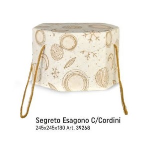 Scatola SEGRETO ESAGONALE colore BIANCO ORO porta Panettone artigianale misura 24,5 x 24,5 x h 18 cm Confezione 30 pz Art 39268