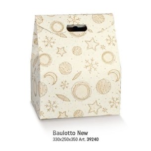 Scatola in cartone mod. BAULOTTO porta Panettone confezioni Natalizie colore BIANCO e ORO mis. 33 x 25 x h 35 cm Confezione 30 p