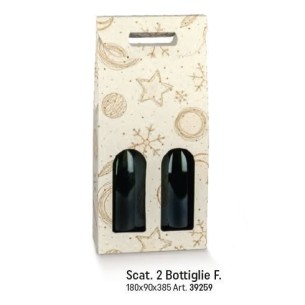 Scatola colore BIANCO e ORO porta 2 BOTTIGLIA misura 18 x 9 x h 38,5 cm Confezione 30 pz Art 39259