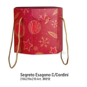 Scatola tipo SEGRETO ESAGONALE colore ROSSO e ORO porta Panettone artigianale misura 21 x 21 x h 21 cm Confezione 30 pz Art 3921