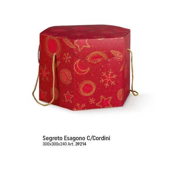 Scatola tipo SEGRETO ESAGONALE colore ROSSO e ORO porta Panettone artigianale misura 30 x 30 x h 24 cm Confezione 30 pz Art 3921
