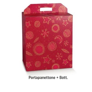 Scatola porta Panettone e Bottiglia confezioni Natalizie colore ROSSO e Oro mis. 28 x 20 x h 35 cm Confezione 50 pz Art 39198
