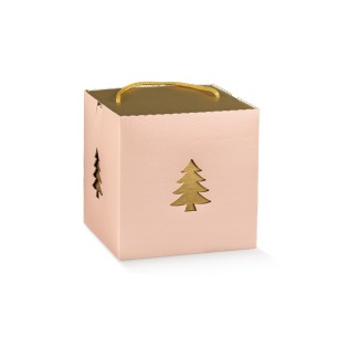Scatola Natalizia porta Panettone Pasticceria con albero Oro Colore CIPRIA 21 x 21 x h 21 cm Confez 20 pz Art 38984