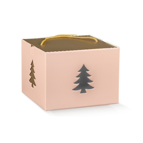 Scatola Natalizia porta Panettone Pasticceria con albero Oro Colore CIPRIA 24,5 x 24,5 x h 18 cm Confez 20 pz Art 38985