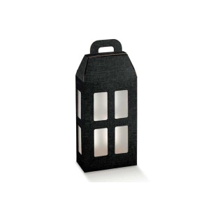 Scatola Lanterna porta Bottiglia colore Seta Nero interno trasparente 18 x 9 x h 37 cm Confezione 20 pz art 13741