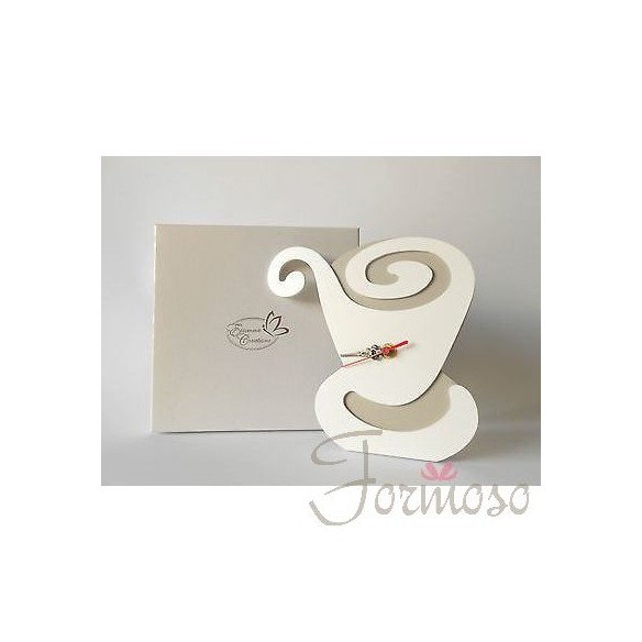 Orologio sagoma tazza caffè in legno bianca bomboniera 200 mm art 08375