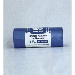 Sacchetto Busta Spazzatura Biodegradabile Azzurro antigoccia 55 x 72 cartone da 10 rotoli Art AZ557015