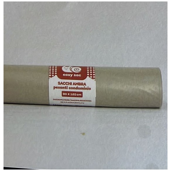 Sacchetto Busta Spazzatura Biodegradabile Ambra Condominio 90 x 120 cartone da 10 rotoli Art AM901208
