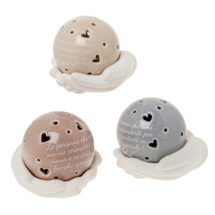 Bomboniera sfera Porcellana con base a forma di mani e led luminoso 9 cm set 3 pz art 02A165