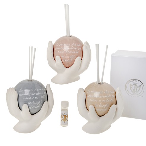 Bomboniera sfera Porcellana base a forma di mani diffusore profumtore con scatola 10 cm set 3 pz art 02A166