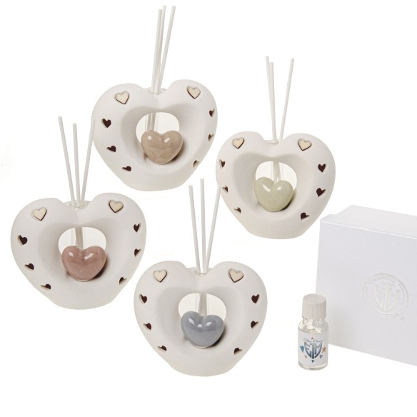 Bomboniera Porcellana  Cuore diffusore profumtore e led con scatola 11 cm set 4 pz art 02A169