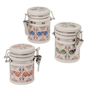 Bomboniera barattolo ermetico Porcellana con maiolica h 8 cm set 3 pezzi art 02A189