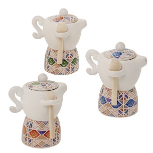 Bomboniera barattolo caffettiera Porcellana con maiolica h 11 cm set 3 pezzi art 02A190