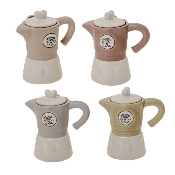 Bomboniera in Porcellana caffettiera porta spezie cucchiaio legno h 11 cm set 4 pezzi art 02A196