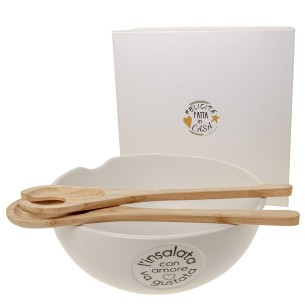 Bomboniera Insalatiera in Porcellana con posate Legno D 25 x h 11 cm con scatola art 02A207