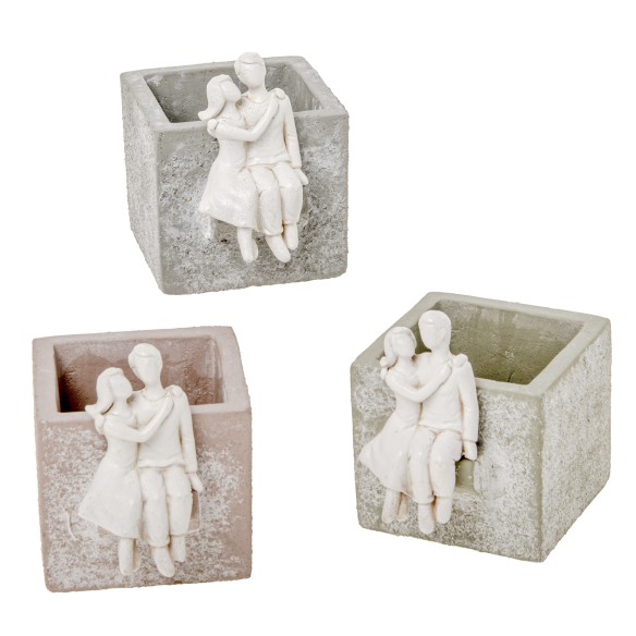 Bomboniera vaso porta pianta terracotta coppia innamorati 7 x h 8 cm set 3 pz art 02A245