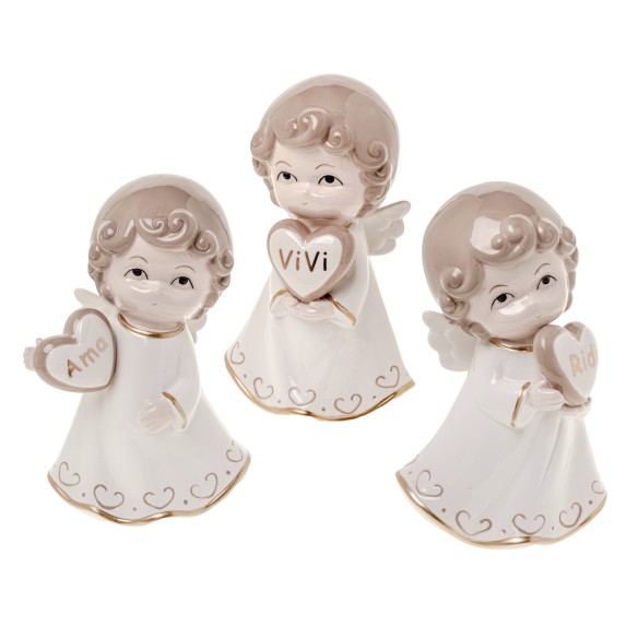 Bomboniera angelo in porcellana bianca e oro h 25 cm set 3 pz art 03A042