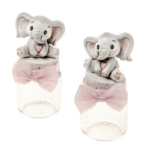 Bomboniera Elefante Baby rosa in resina Barattolo h 10 cm set 2 pz art 04A341