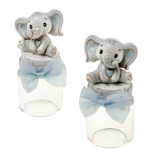 Bomboniera Elefante Baby celeste in resina Barattolo h 10 cm set 2 pz art 04A340