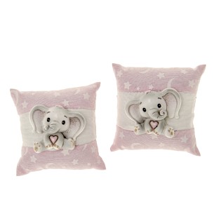 Bomboniera Elefante Baby rosa in resina cuscino 9 cm set 2 pz art 04A343