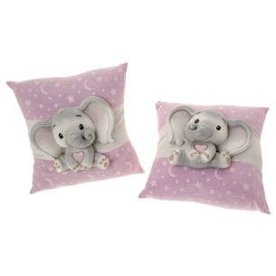 Bomboniera Elefante Baby rosa in resina cuscino 18 cm set 2 pz art 04A345