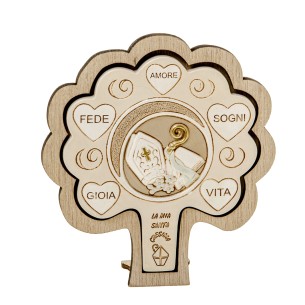 Bomboniera icona Cresima in resina e legno albero H 12,5 cm art 04A375