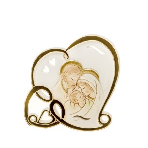 Bomboniera icona Sacra famiglia in resina e acrilico cuore H 8 cm art 04A376