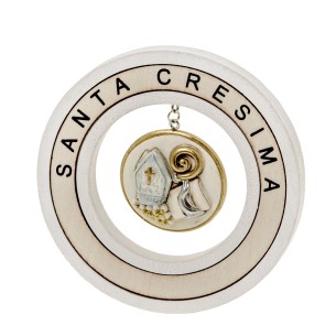 Bomboniera icona tonda simbolo Cresima in resina pendolo dm 11 cm art 04A387