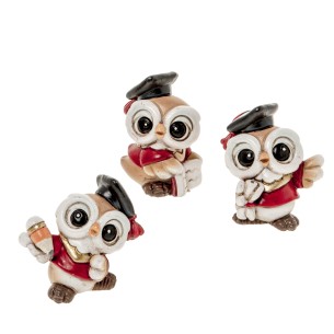 Bomboniera Gufo resina Laurea rosso h 5 cm confezione 3 pz art 04A396