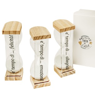 Bomboniera Clessidra Vetro con base legno e plexiglass h 14 cm con scatola set 3 pz art 07A115