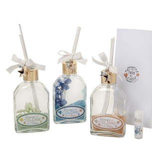 Bomboniera diffusore profumatore in vetro con fiori h 12,5 cm con scatola set 3 pz art 08A120