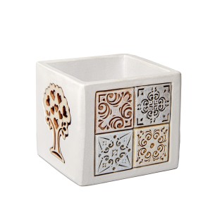 Bomboniera vaso quadrato porta pianta in resina e legno 7 x 6,5 cm art 08A139