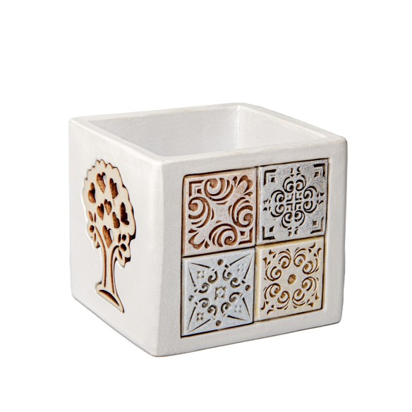 Bomboniera vaso quadrato porta pianta in resina e legno 7 x 6,5 cm art 08A139