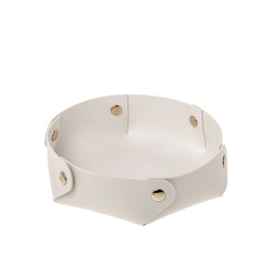 Bomboniera svuota tasca porta oggetti tondo in ecopelle bianco Dm 18 cm art 08A170