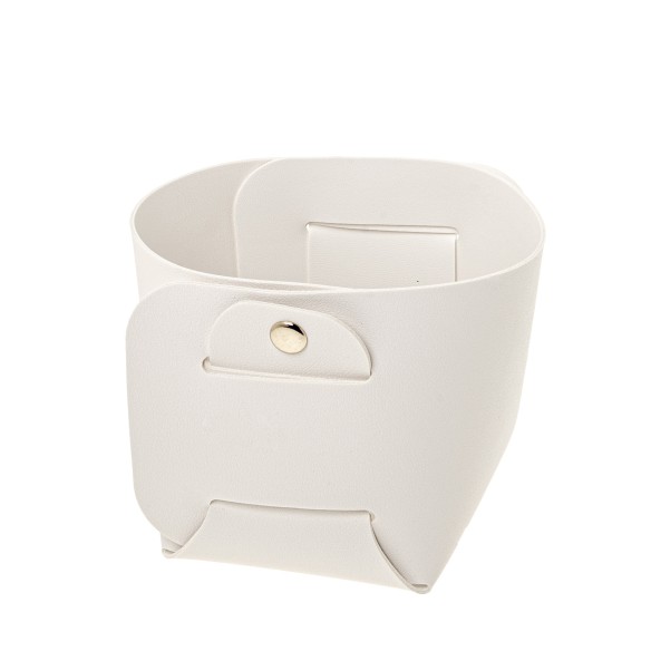 Bomboniera cesto porta oggetti tondo in ecopelle bianco Dm 12 x h 11 cm art 08A172