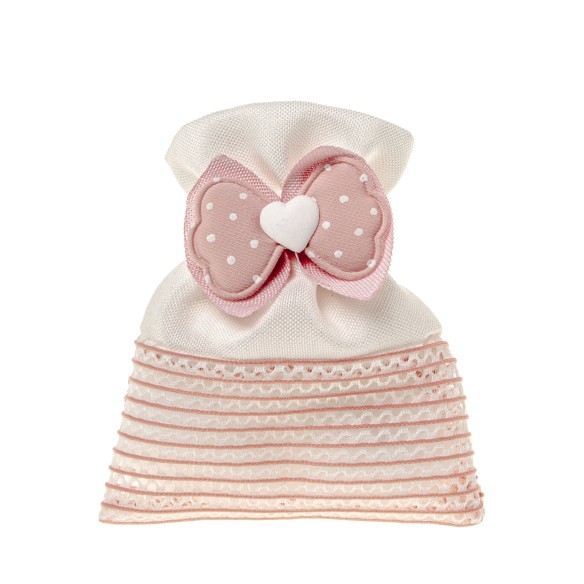 Bomboniera sacchetto in tessuto rosa inserto fiocco 8,5 x 11 cm confezione 12 pz art C2621