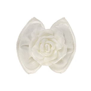 Bomboniera sacchetto fiocco in tessuto bianco inserto fiore rosa 10 cm confezione 12 pz art C2705