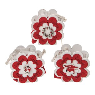 Bomboniera quadrifoglio in legno con ciondolo zama laurea 8 cm confezione 6 pz art SC690