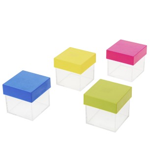 Bomboniera scatola cubo plexiglass trasparente con coperchio vari colori 5,5 x h 5 cm confezione 12 pz art SC697