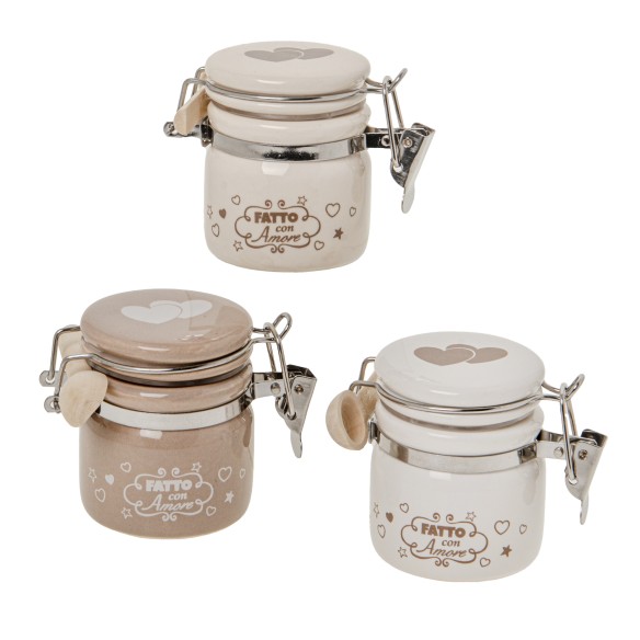 Bomboniera barattolo ermetico Porcellana inserto cuori h 6 cm set 3 pz art 02A175