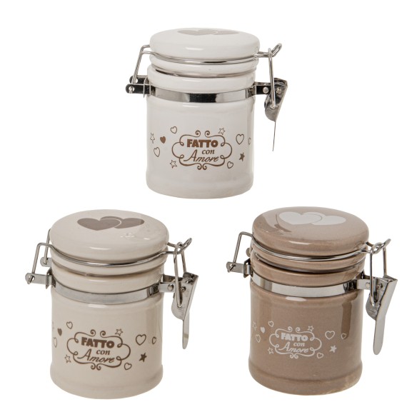 Bomboniera barattolo ermetico Porcellana inserto cuori h 8 cm set 3 pz art 02A176