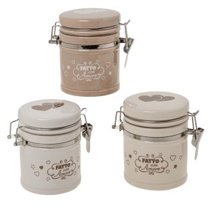 Bomboniera barattolo ermetico Porcellana inserto cuori h 10 cm set 3 pz art 02A177