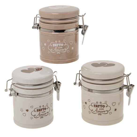 Bomboniera barattolo ermetico Porcellana inserto cuori h 10 cm set 3 pz art 02A177