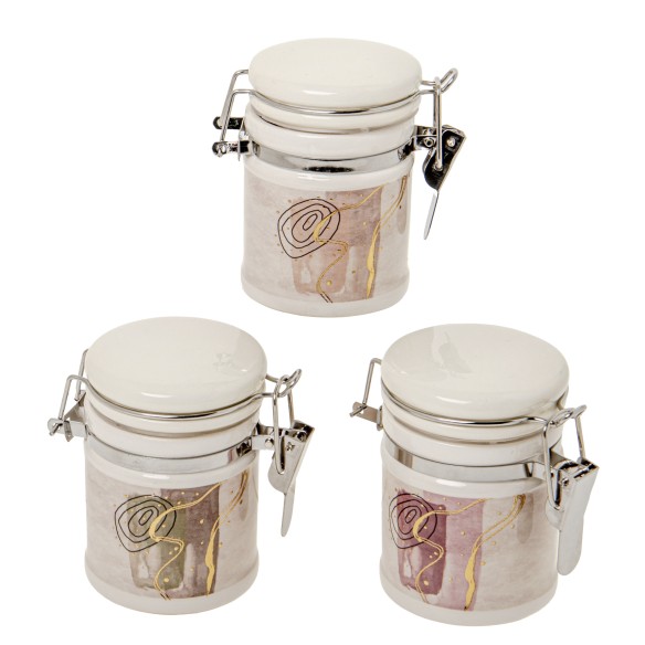 Bomboniera barattolo ermetico Porcellana inserto effetto dipinto h 8 cm set 3 pz art 02A179