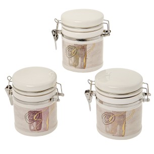 Bomboniera barattolo ermetico Porcellana inserto effetto dipinto h 10 cm set 3 pz art 02A180